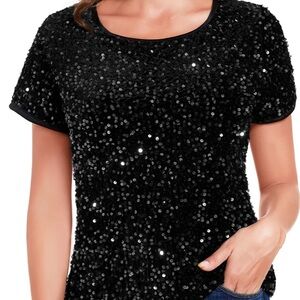 Elegant Black Sequin Short Sleeve Top